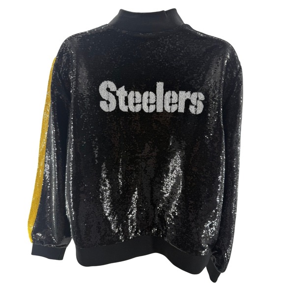 Wild Collective Pittsburgh Steelers Sequin Womens Bomber Jacket Womens Large New - Picture 3 of 12
